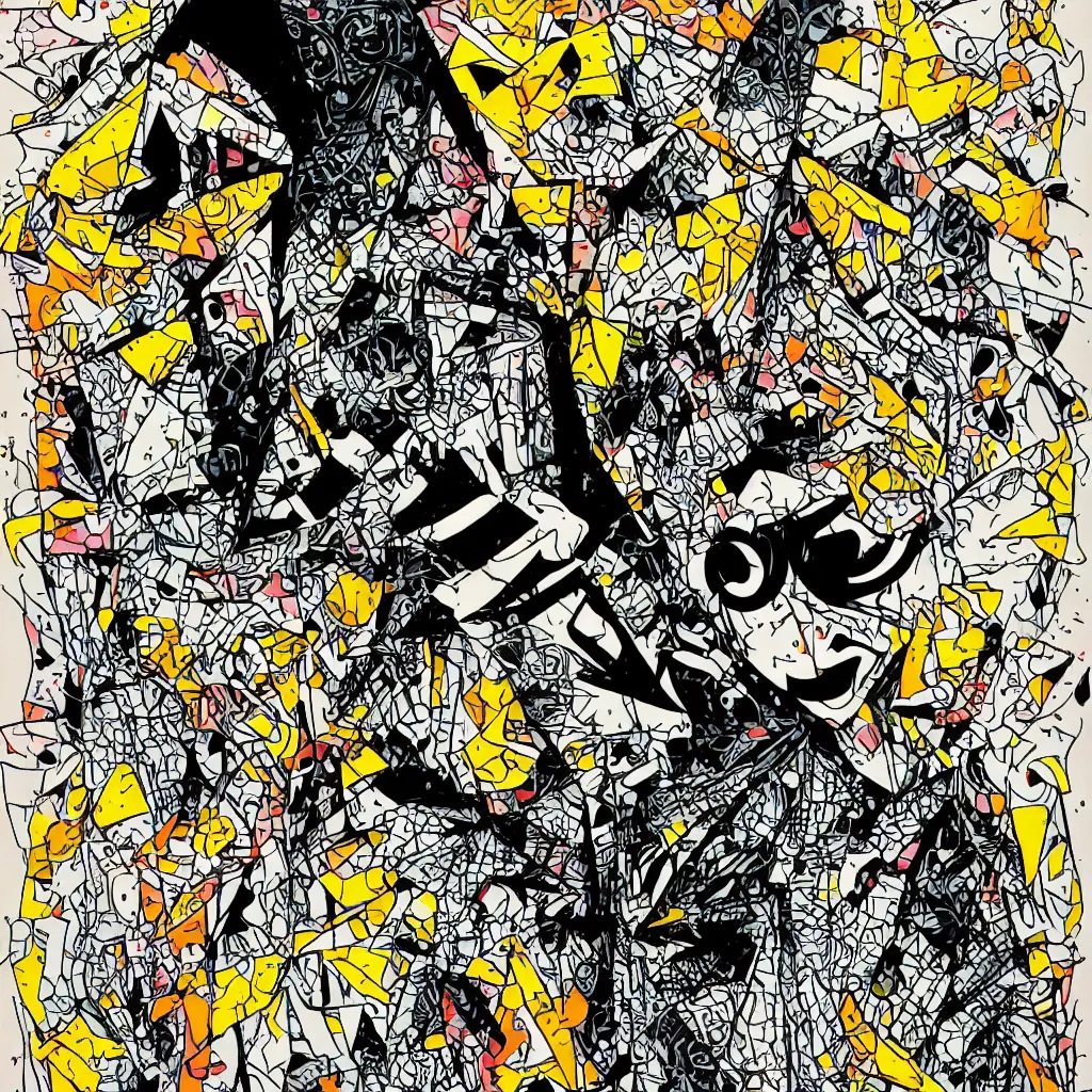 Image similar to person wearing mask, abstract, jet set radio artwork, ryuta ueda artwork, cryptic, rips, spots, asymmetry, stipple, lines, glitches, color tearing, pitch bending, stripes, dark, ominous, eerie, hearts, minimal, points, technical, natsumi mukai artwrok, folds