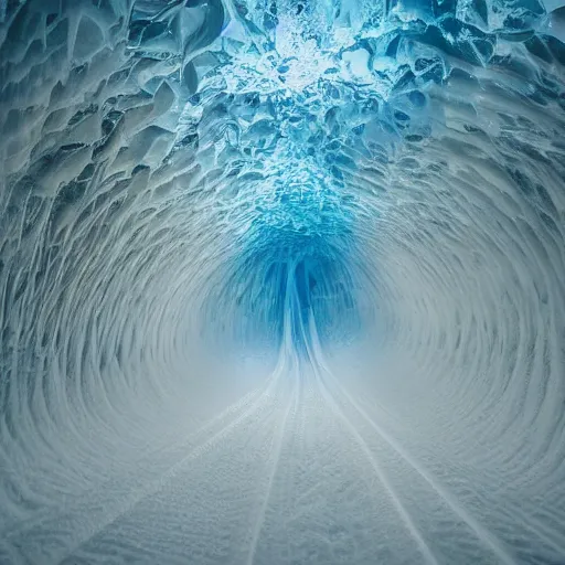 Image similar to a beautiful wide angle photograph of a huge room in an underground cave, magnificent ice formations, colourfully illuminated, incredibly detailed and sharp, award-winning photograph from national geographic image collection