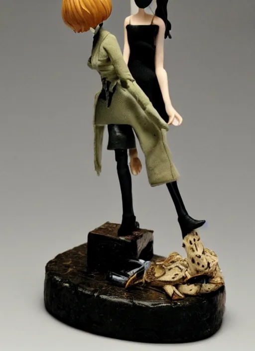 Prompt: a toy figure on a fashion girl by Ashley Wood,