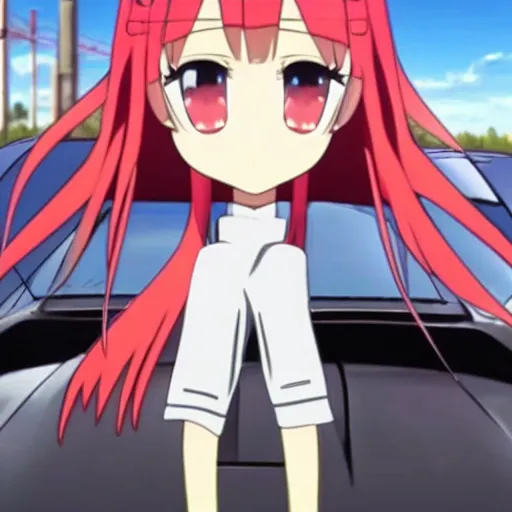 Image similar to zero two from darling in the franxx driving a dodge ram