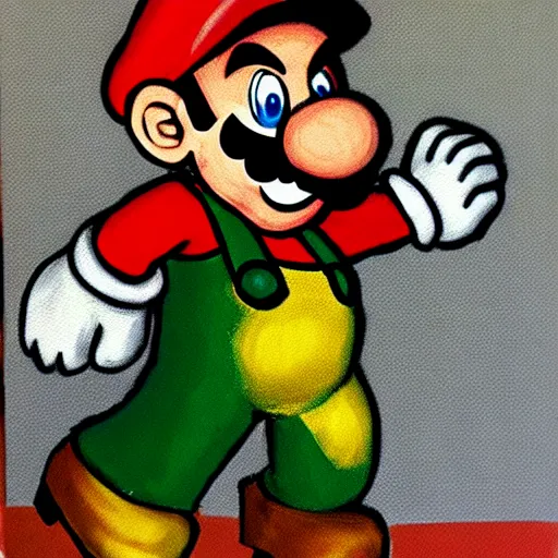 Prompt: A painting of Super Mario, in the style of Picasso