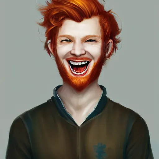 Prompt: a portrait of a laughing man with ginger hair, by ross tran