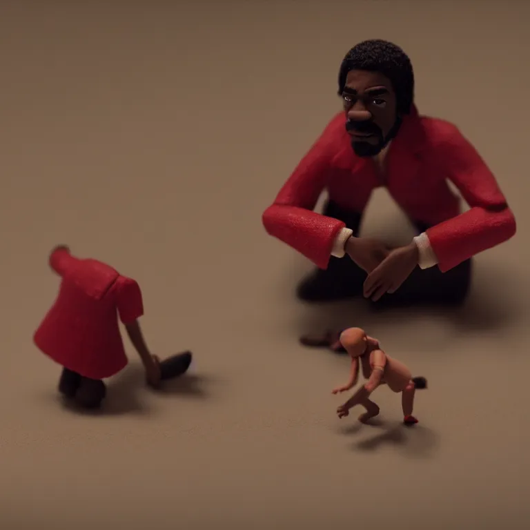 Prompt: a cinematic film still of a claymation stop motion film starring andre 3 0 0 0 hay ya music video, shallow depth of field, 8 0 mm, f 1. 8