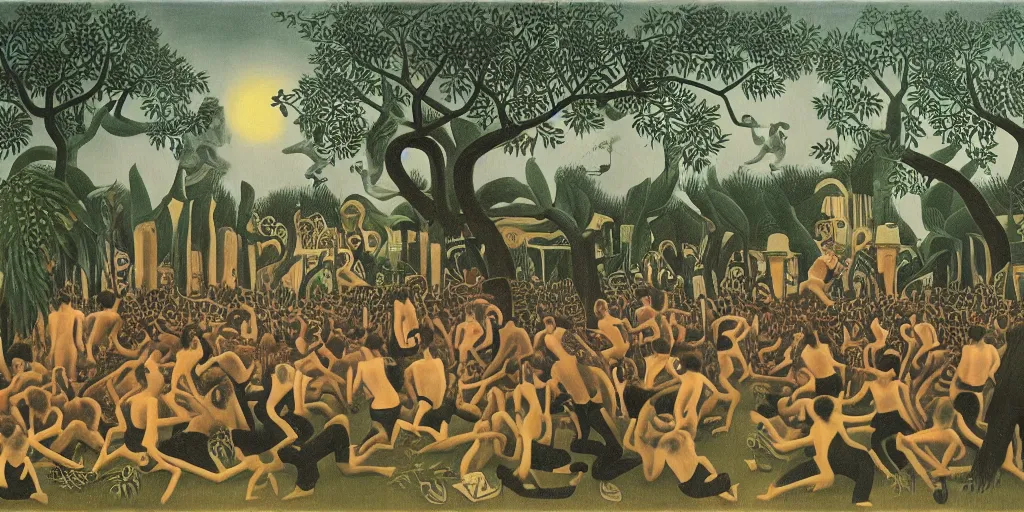 Image similar to a beautiful painting of Bad Religion playing a concert in Hell by Henri Rousseau 8k, 4k