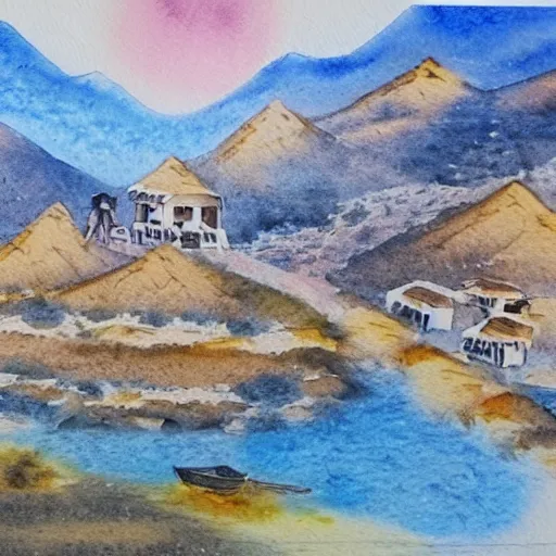 Image similar to watercolor kurdish destination, highly detailed, 4 k