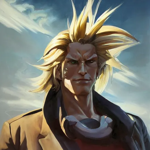 Image similar to greg manchess portrait painting of toshinori yagi as overwatch character, medium shot, asymmetrical, profile picture, organic painting, sunny day, matte painting, bold shapes, hard edges, street art, trending on artstation, by huang guangjian and gil elvgren and sachin teng