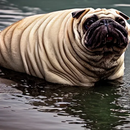 Image similar to a Walrus-Pug Hybrid, A Walrus that looks like a pug, huge tusks, afternoon hangout, good times photograph, candid