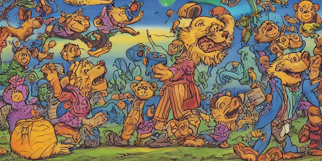 Prompt: grateful dead Berenstain bears, surrealism aesthetic, detailed facial expressions