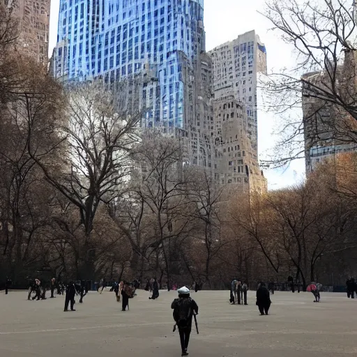 Prompt: an at at walker from Star Wars walking through Central Park