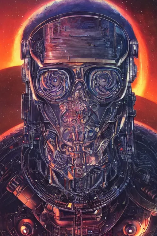 Image similar to Christopher Lloyd is a space pirate, apocalyptic, science fiction, retro cover, high details, intricate details, by vincent di fate, artgerm julie bell beeple, inking, screen print