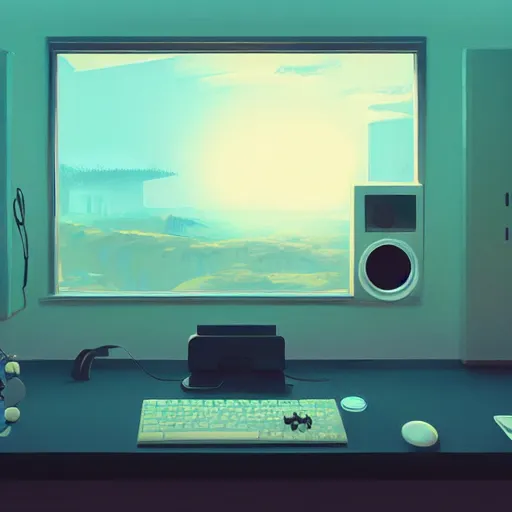 Image similar to stylized minimalist retro computer, loftis, cory behance hd by jesper ejsing, by rhads, makoto shinkai and lois van baarle, ilya kuvshinov, rossdraws global illumination