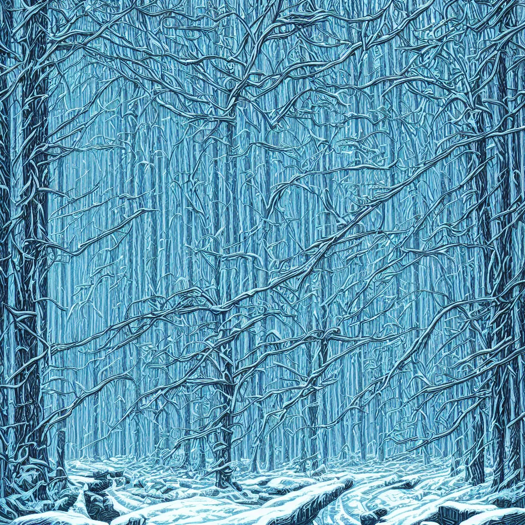 Image similar to An icy forest by Dan Mumford