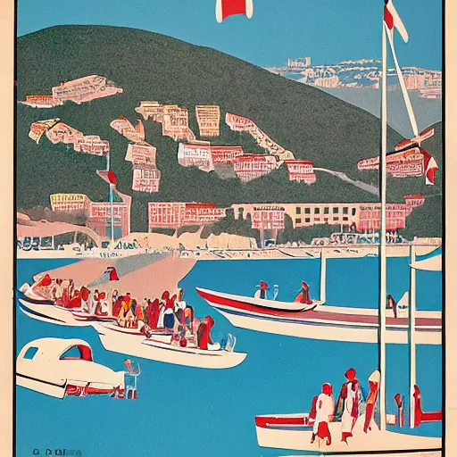 Image similar to midcentury illustration of the french riviera in the summer of 1 9 6 0