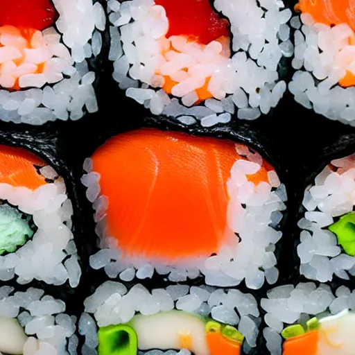 Image similar to close up photography of delicious sushi roll, detailed, photorealistic