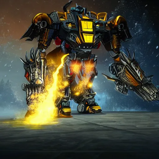 Prompt: the autobot bumblebee in the world of Diablo, battling demons, winter, blizzard