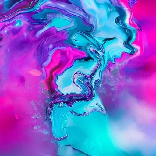 Prompt: purple, pink, and aqua colored liquid mixing and swirling together by alberto seveso, colorful, vibrant