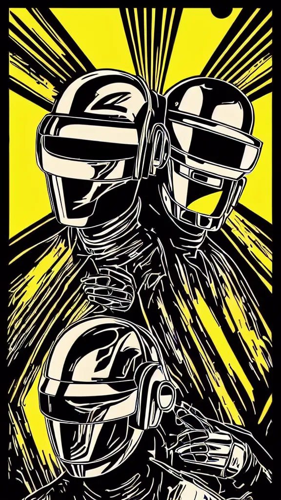 Image similar to Daft Punk logo by mcbess, full colour print, Techno concert advert, DAFT PUNK CONCERT 24 Aout 2022