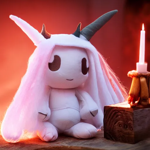 Image similar to cute fumo plush of a ram girl casting a summoning spell, witch, focus, horns, bokeh, vray