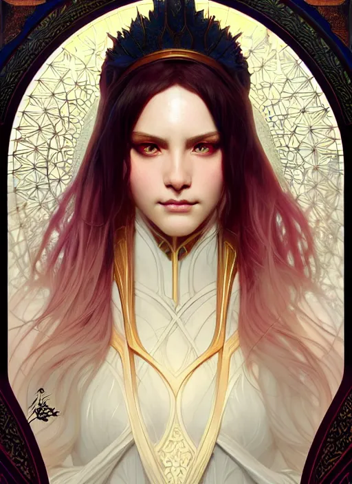 Image similar to symmetry!! portrait of a female sorcerer, dar fantasy, intricate, elegant, highly detailed, my rendition, digital painting, artstation, concept art, smooth, sharp focus, illustration, art by artgerm and greg rutkowski and alphonse mucha and huang guangjian and gil elvgren and sachin teng