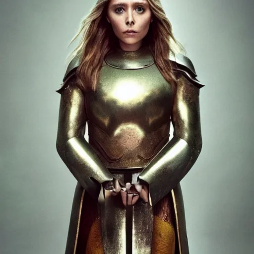 Image similar to full body photo of elizabeth olsen as an angelic warrior