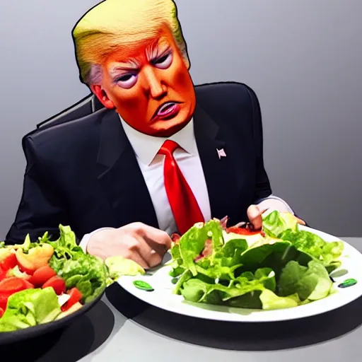 Prompt: skinny Donald Trump eating a salad
