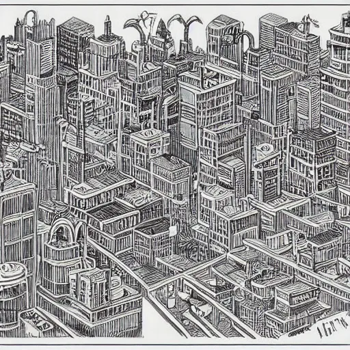 Image similar to an isometric drawing of a city by mattias adolfsson