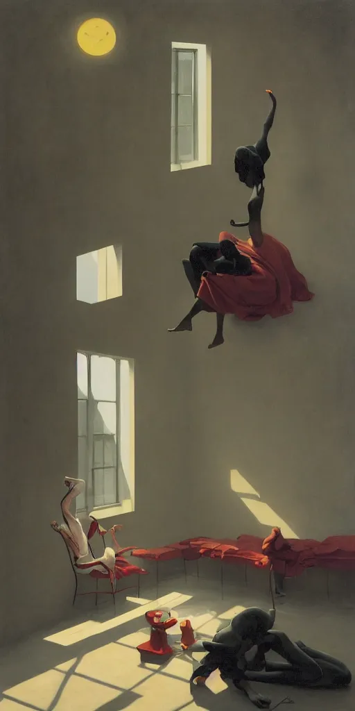 Image similar to the disinvention of time, liberation, by edward hopper and james gilleard, zdzislaw beksinski, open ceiling, highly detailed, black people, painted by francis bacon, painted by james gilleard, surrealism, airbrush, ilya kuvshinov, wlop, stanley artgerm, very coherent, art by takato yamamoto and james jean