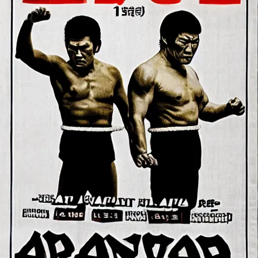 Image similar to advertisment poster for giant baba vs antonio inoki, 1 9 7 0, japan