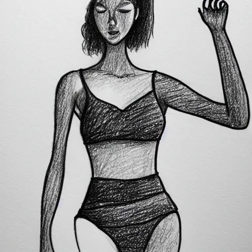 Image similar to a drawing of a woman in a bathing suit, an ink drawing by sam bosma, featured on tumblr, modern european ink painting, ink drawing, outlined art, stipple