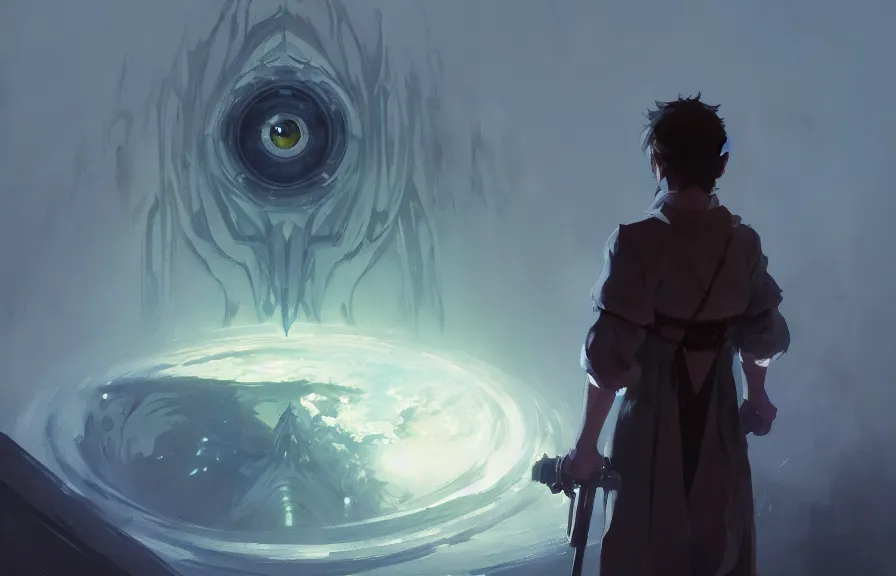 Image similar to greg manchess concept art of a the malevolent all - seeing eye dimension, key visual, ambient lighting, highly detailed, digital painting, artstation, concept art, sharp focus, by makoto shinkai and akihiko yoshida and hidari and wlop and greg rutkowski