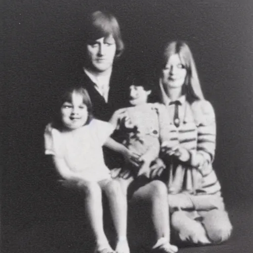 Prompt: weird creepy family photo, photo from the 70s