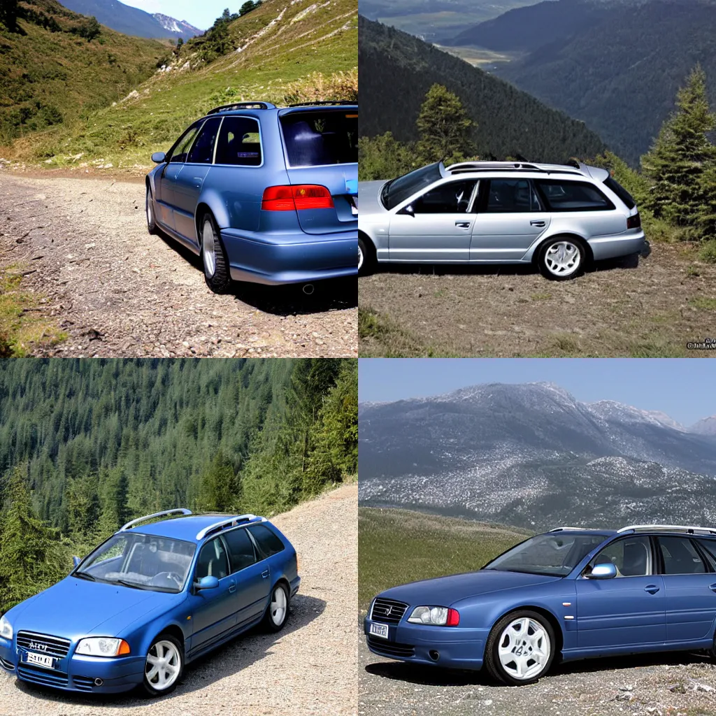 Image similar to Denim Audi A4 B6 Avant (2002) on a mountain, wide shot