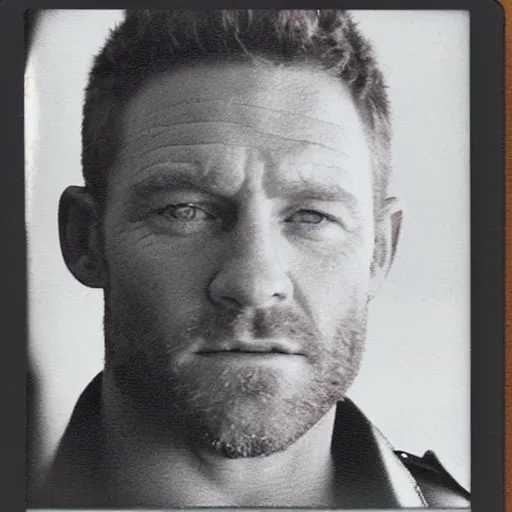 Prompt: Polaroid image of Max Martini as cop