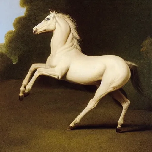 Prompt: a dancing wild stallion, by george-stubbs