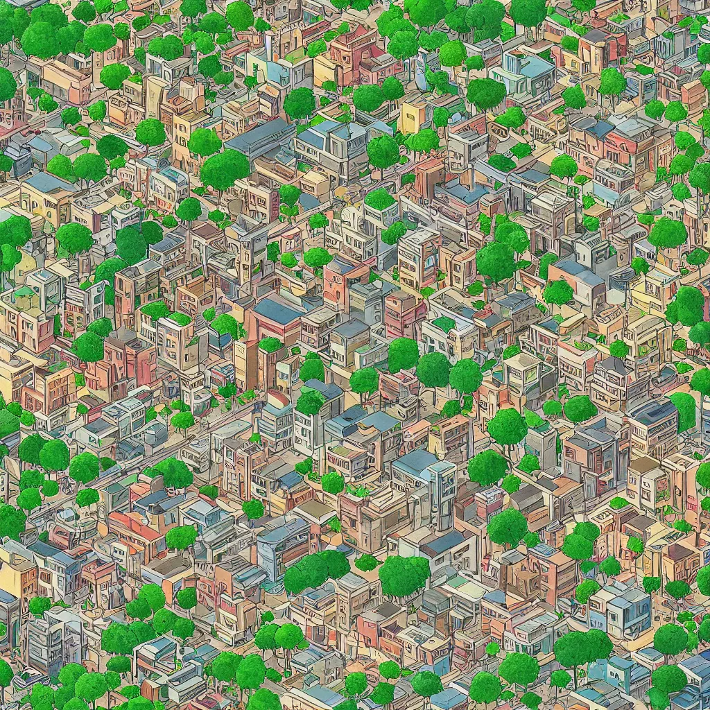 Image similar to a view of a rhodesian city in the style of studio ghibli