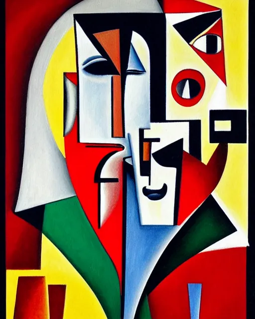 Prompt: a painting of a man with a mustache, a cubist painting by fernand leger, behance, orphism, picasso, cubism, constructivism