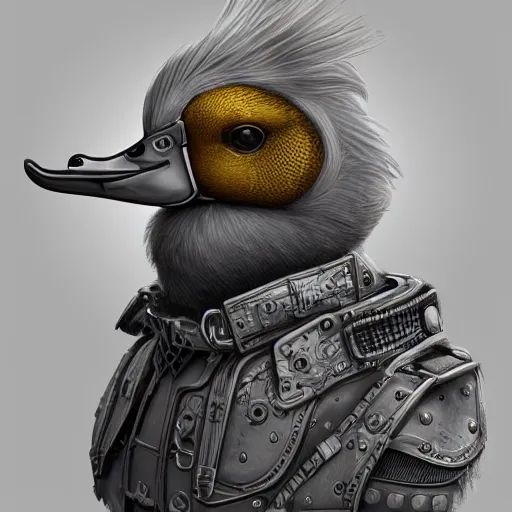 Prompt: hyperdetailed duck wearing a pale gray flight jacket armor, steampunk, highly detailed portrait, polygon style, digital painting, artstation hq, ray tracing, unreal engine 5, intricate, elegant, medium shot