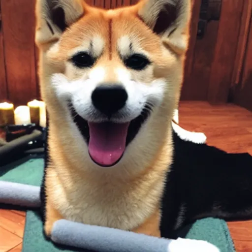 Image similar to photo of a shiba inu leading an occult ritual