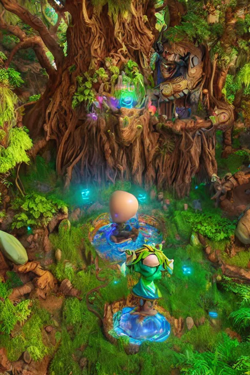 Image similar to zelda fantasy art giant golem troll wood rock greeble gemstone enchanted forest, global illumination ray tracing hdr fanart arstation by sung choi and eric pfeiffer and gabriel garza and casper konefal bastion forged hardmesh lisa frank zbrush central radiating a glowing aura global illumination ray tracing hdr