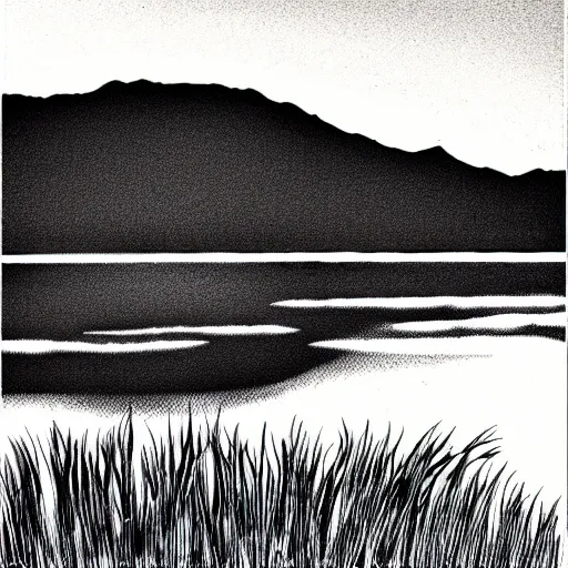 Image similar to zen lake, black ink