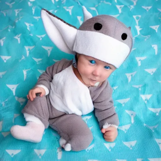 Image similar to cute and cuddly shark cub dressed like a baby