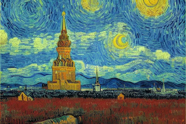 Image similar to beautiful russia of the future, oil painting, trending on artstation by van gogh