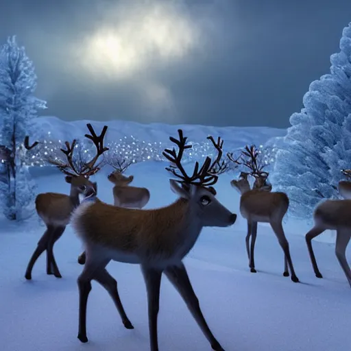 Image similar to reindeer breeders crowded rave in tundra with laser show decorations, hyperrealistic phot, octane render, dynamic lighting