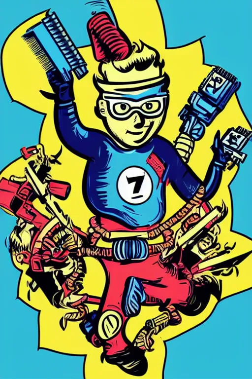 Image similar to fallout 7 6 retro futurist illustration art by butcher billy, sticker, colorful, illustration, highly detailed, simple, smooth and clean vector curves, no jagged lines, vector art, smooth andy warhol style