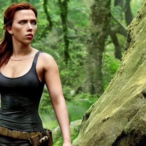 Image similar to elegant Scarlett Johansson as tomb raider