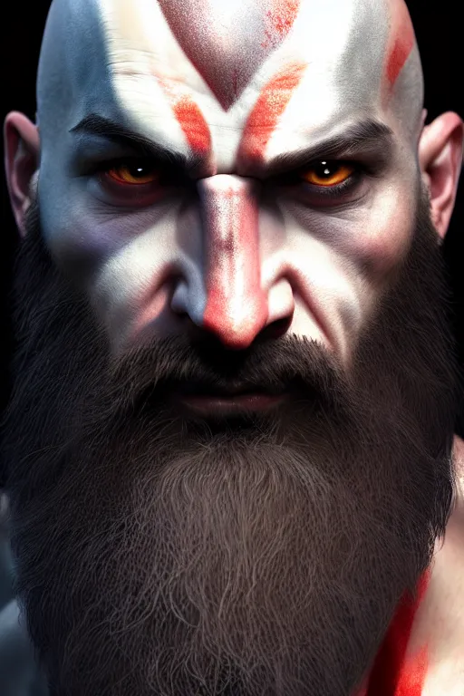 Image similar to ultra detailed facial portrait of kratos, extremely detailed digital painting, in the style of fenghua zhong and ruan jia and jeremy lipking and peter mohrbacher, mystical colors, rim light, beautiful lighting, 8 k, stunning scene, raytracing, octane, trending on artstation