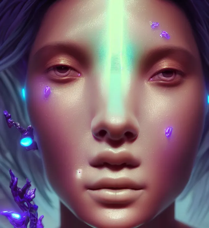 Image similar to goddess close-up portrait. bioluminiscent creatures, intricate artwork by Tooth Wu and wlop and beeple. octane render, trending on artstation, greg rutkowski very coherent symmetrical artwork. cinematic, hyper realism, high detail, octane render, 8k