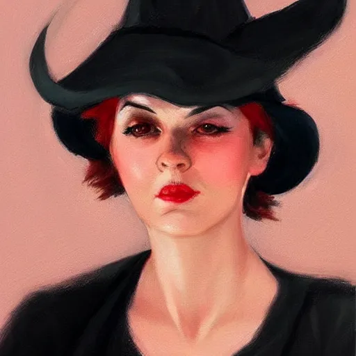 Image similar to a realistic flirty witch portrait, by edward hopper, new artstation artist,