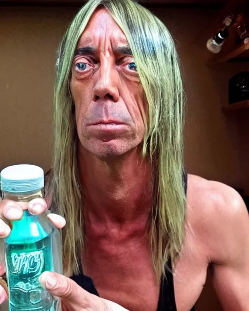 Image similar to a clear plastic bottle shaped like iggy pop's head