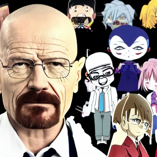 Prompt: Walter White wasting all his money simping for an Anime Vtuber, dire, eerie, surrealist